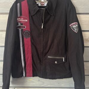 Harley-Davidson Men's Black Jacket with Red and Gray Stripes